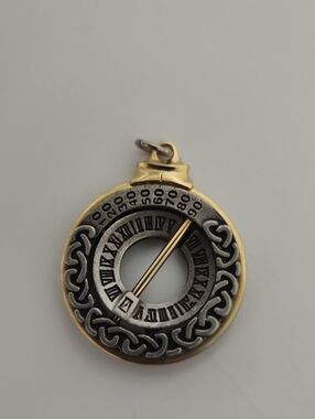 Antique-Style Round Sundial Pendant in Gold and Silver Tones Shepherds Watch
